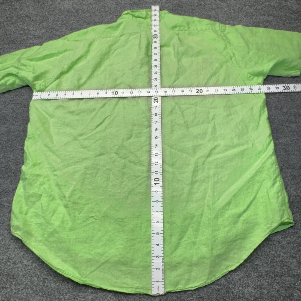 Vintage Polo Ralph Lauren Linen Shirt Mens XL Green Button Up Short Sleeve 90s